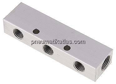 Verteilerleiste 2 x G 3/8"-3 x G 1/4", Aluminium eloxiert