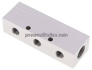 Verteilerleiste 2 x G 1/2"-3 x G 1/4", Aluminium eloxiert