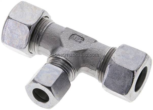 T-Schneidringverschraubung 15 L (M22x1,5)-10 L (M16x1,5)-15 L (M22x1,5), Stahl v