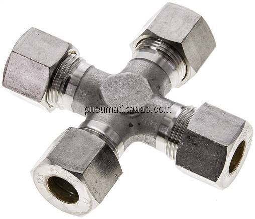 Kreuz-Schneidringverschraubung 12 S (M20x1,5), Klemmring 1.4571 (NC)