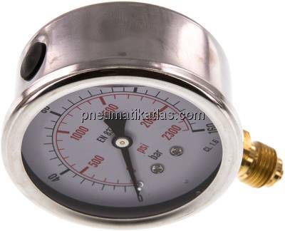 Glycerin-Manometer senkrecht (CrNi/Ms), 63mm, 0 - 160 bar