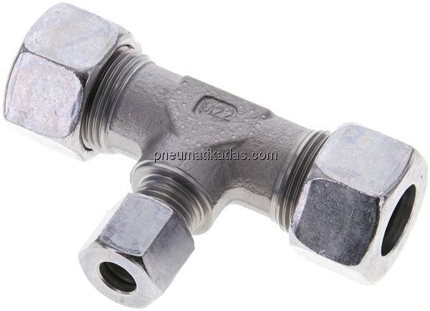 T-Schneidringverschraubung 15 L (M22x1,5)-8 L (M14x1,5)-15 L (M22x1,5), Stahl ve