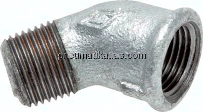 45°-Einschraubwinkel Rp 3/8"(IG)-R 3/8"(AG), Temperguss verzinkt