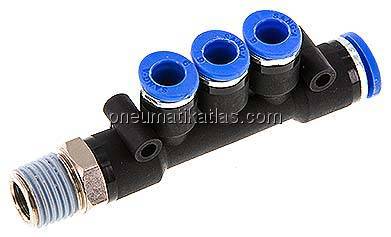 Steckanschluss-Mehrfachvert. R 1/4"-8mm-6mm, IQS-Standard