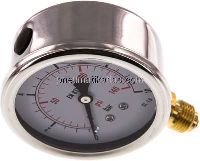 Glycerin-Manometer senkrecht (CrNi/Ms), 63mm, 0 - 10 bar