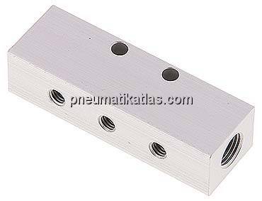 Verteilerleiste 2 x G 1/8"-3 x M 5, Aluminium eloxiert