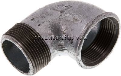 90°-Einschraubwinkel Rp 1-1/2"(IG)-R 1-1/2"(AG), Temperguss verzinkt