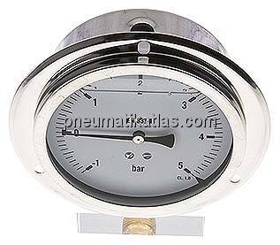Glycerin-Einbaumanometer,Frontring, 100mm, -1 bis 5 bar