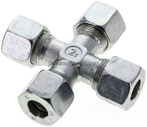 Kreuz-Schneidringverschraubung 14 S (M22x1,5), Stahl verzinkt