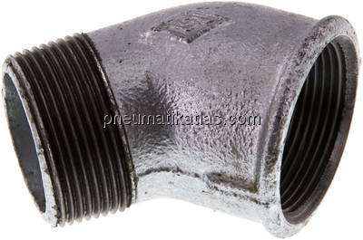 45°-Einschraubwinkel Rp 1-1/2"(IG)-R 1-1/2"(AG), Temperguss verzinkt