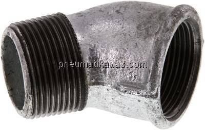 45°-Einschraubwinkel Rp 1-1/4"(IG)-R 1-1/4"(AG), Temperguss verzinkt