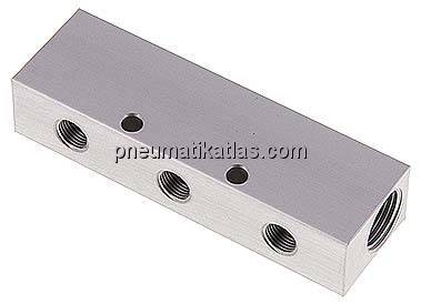 Verteilerleiste 2 x G 3/8"-3 x G 1/8", Aluminium eloxiert