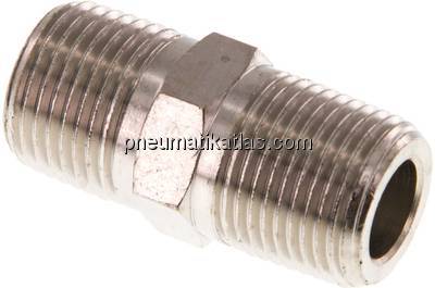 Doppelnippel R 3/8"-NPT 3/8", Messing vernickelt