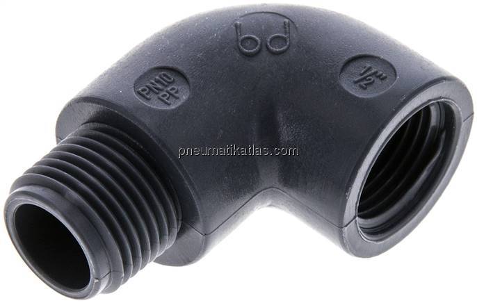 90°-Einschraubwinkel G 1/2"(IG)-G 1/2"(AG), Polypropylen