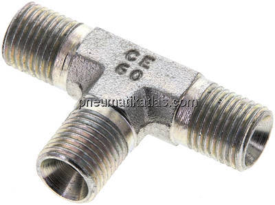 T-Stück, 60°Konus G 1/4"-G 1/4"-G 1/4" (AG), Stahl verzinkt