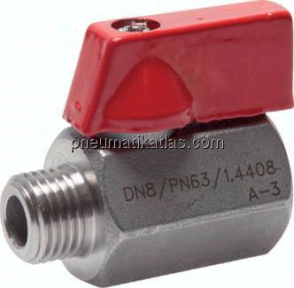 Edelstahl-Minikugelhahn G 1/2" Innengewinde / Außengewinde, PN 63