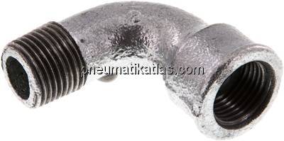 90°-Bogen Rp 1/2"(IG)-R 1/2"(AG), Temperguss verzinkt
