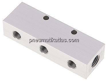 Verteilerleiste 2 x G 1/4"-3 x G 1/8", Aluminium eloxiert