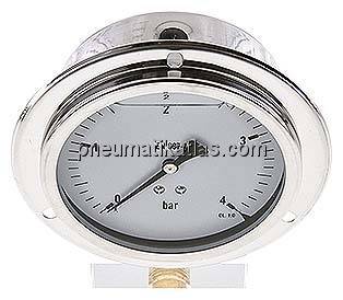 Glycerin-Einbaumanometer,Frontring, 100mm, 0 - 4 bar