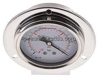 Glycerin-Einbaumanometer,Frontring, 63mm, -1 bis 0 bar