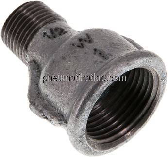 Reduziernippel R 1/2"(AG)-Rp 1"(IG), Temperguss verzinkt