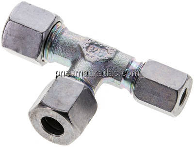 T-Schneidringverschraubung 8 L (M14x1,5)-8 L (M14x1,5)-6 L (M12x1,5), Stahl verz