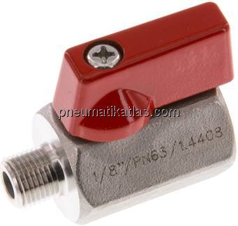 Edelstahl-Minikugelhahn G 1/8" Innengewinde / Außengewinde, PN 63