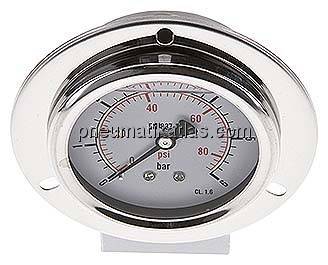 Glycerin-Einbaumanometer,Frontring, 63mm, 0 - 6 bar