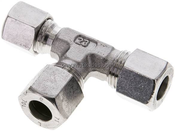 T-Schneidringverschraubung 10 L (M16x1,5)-10 L (M16x1,5)-8 L (M14x1,5), 1.4571