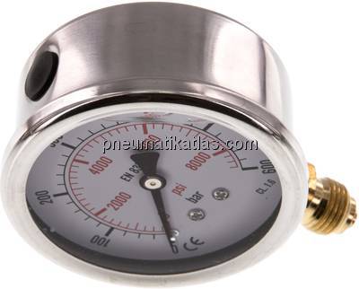 Glycerin-Manometer senkrecht (CrNi/Ms), 63mm, 0 - 600 bar