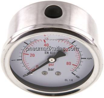 Glycerin-Manometer waagerecht (CrNi/Ms),63mm, 0 - 6bar
