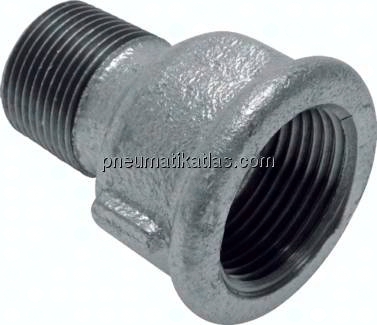 Reduziernippel R 3/8"(AG)-Rp 1/2"(IG), Temperguss verzinkt