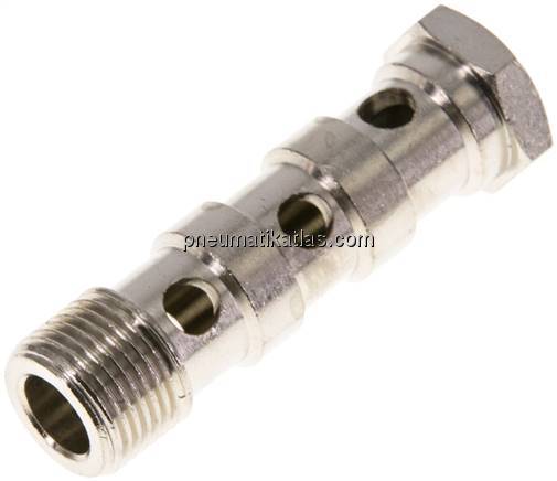Hohlschraube, 3-fach G 3/8"-57mm, Messing vernickelt