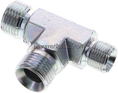 T-Stück, 60°Konus G 1/2"-G 1/2"-G 3/8" (AG), Stahl verzinkt