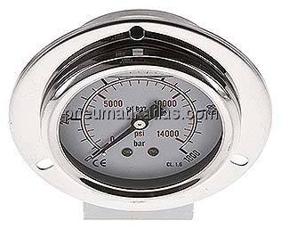 Glycerin-Einbaumanometer,Frontring, 63mm, 0 - 1000 bar