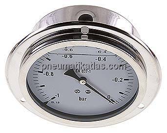Glycerin-Einbaumanometer,Frontring, 100mm, -1 bis 0 bar