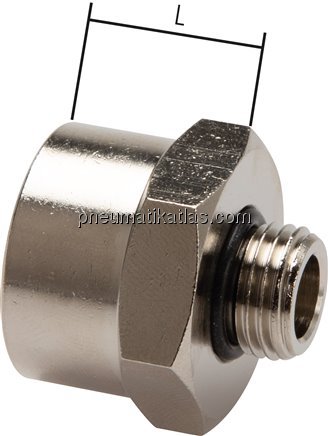 Reduziernippel G 1/8"(AG)-G 1/4"(IG), Messing vernickelt (Elastomerabdichtung)