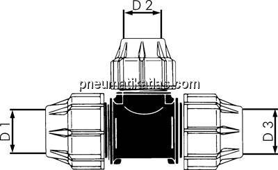 PEX-Rohrverschraubung, T-Stück, PP, 63-40-63 mm