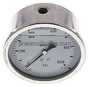 Glycerin-Manometer waagerecht (CrNi/Ms),100mm, 0 - 1000bar