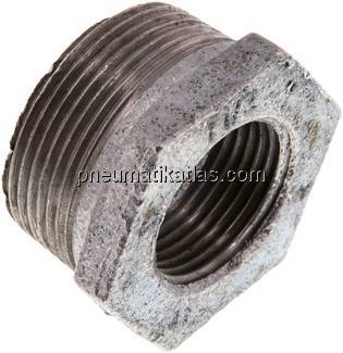 Reduziernippel R 1-1/2"(AG)-Rp 1"(IG), Temperguss verzinkt