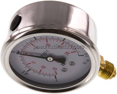 Glycerin-Manometer senkrecht (CrNi/Ms), 63mm, -1 bis 1,5 bar