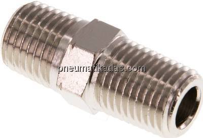 Doppelnippel R 1/4"-NPT 1/4", Messing vernickelt