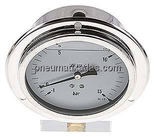 Glycerin-Einbaumanometer,Frontring, 100mm, -1 bis 15 bar