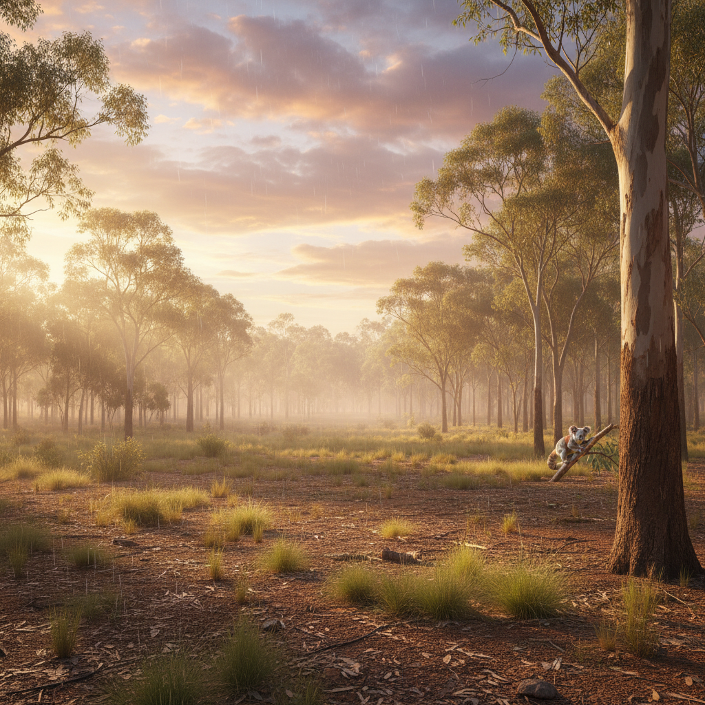 Koalafox in its natural habitat - Temperate Eucalyptus Forests, preferring areas with mixed tree cover and open clearings.