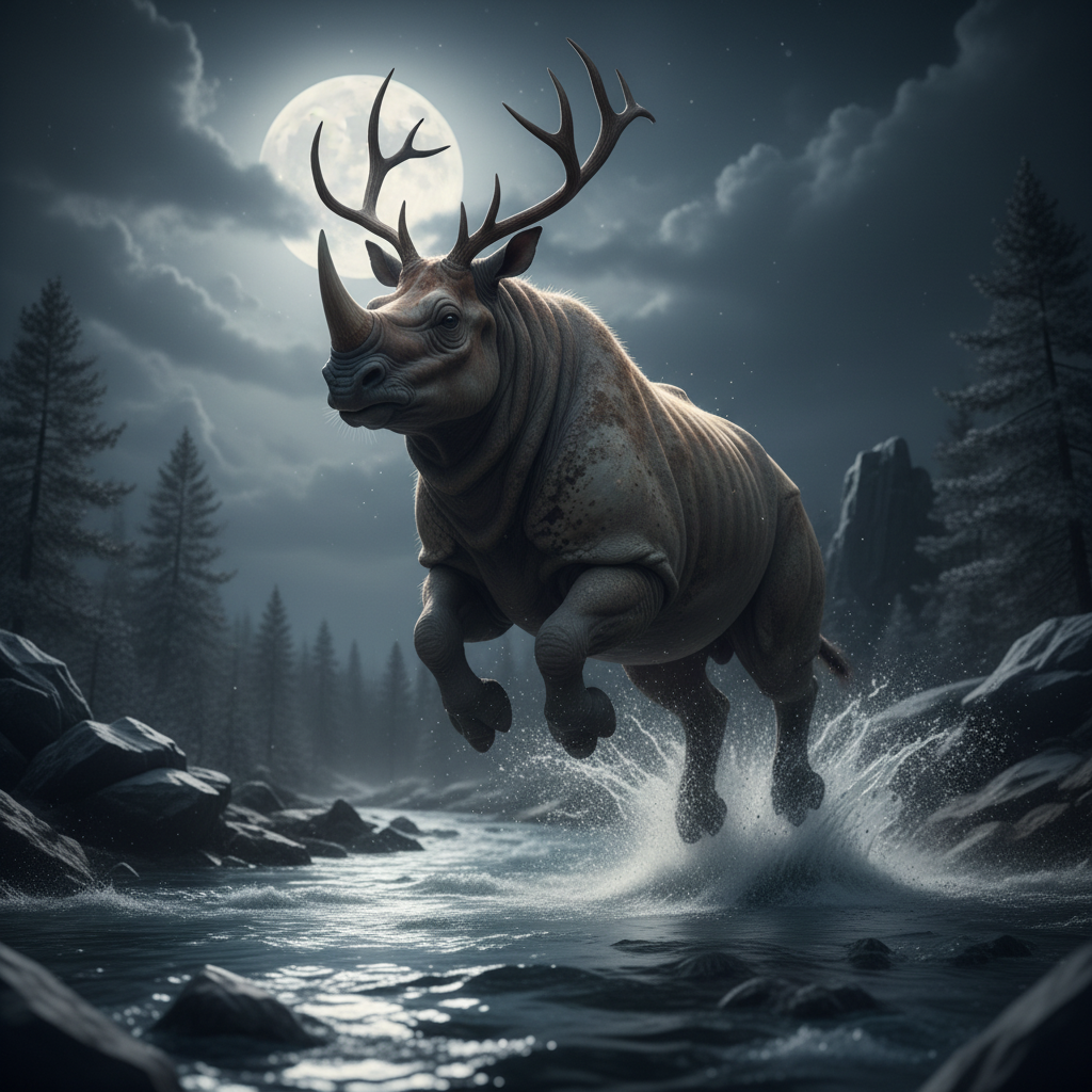 The Rhinodeer displaying characteristic behavior