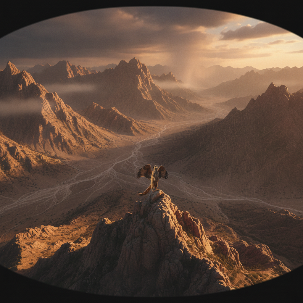 Aquirkat in its natural habitat - Arid mountain ranges and rocky desert plateaus