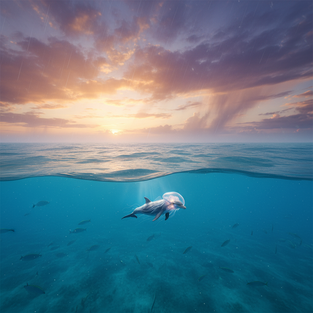 Jellyphin in its natural habitat - Pelagic zones of warm temperate and tropical oceans, preferring nutrient-rich waters near continental shelves.