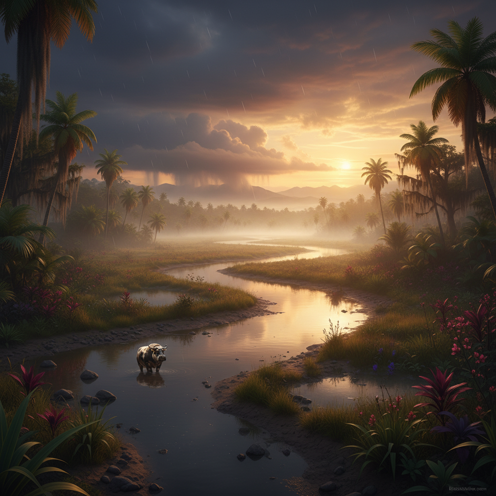 Mookow in its natural habitat - Subtropical Wetlands, Lush Riverbanks, and Muddy Floodplains