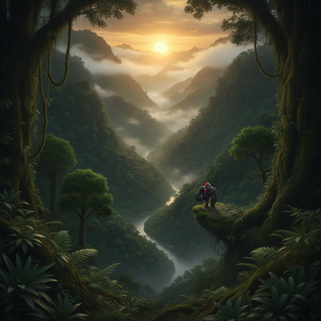 Gorillaken in its natural habitat - Subtropical Rainforests and dense mountain jungles
