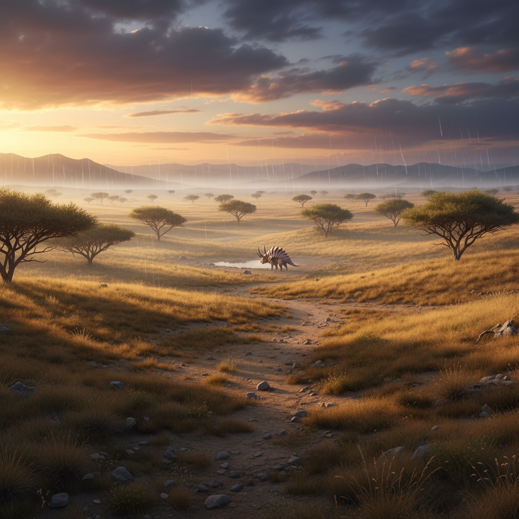 Scutoceras in its natural habitat - Arid Grasslands, Savannas, and sparsely forested plains